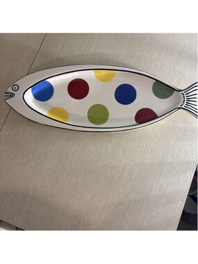 Vtg M Bagwell Caffco Happy Together Fish Platter Polka Dot Ceramic Platter 1195